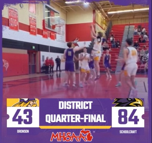 Bronson falls to Schoolcraft 84-43 in Div. 3 Reg. Semifinals